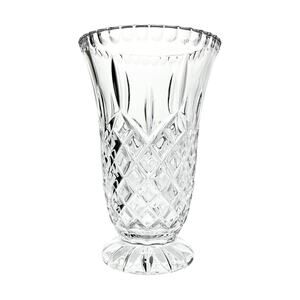 Vintage Large Heavy Crystal Footed Presentation Vase 10” Vertical & Criss-Cross